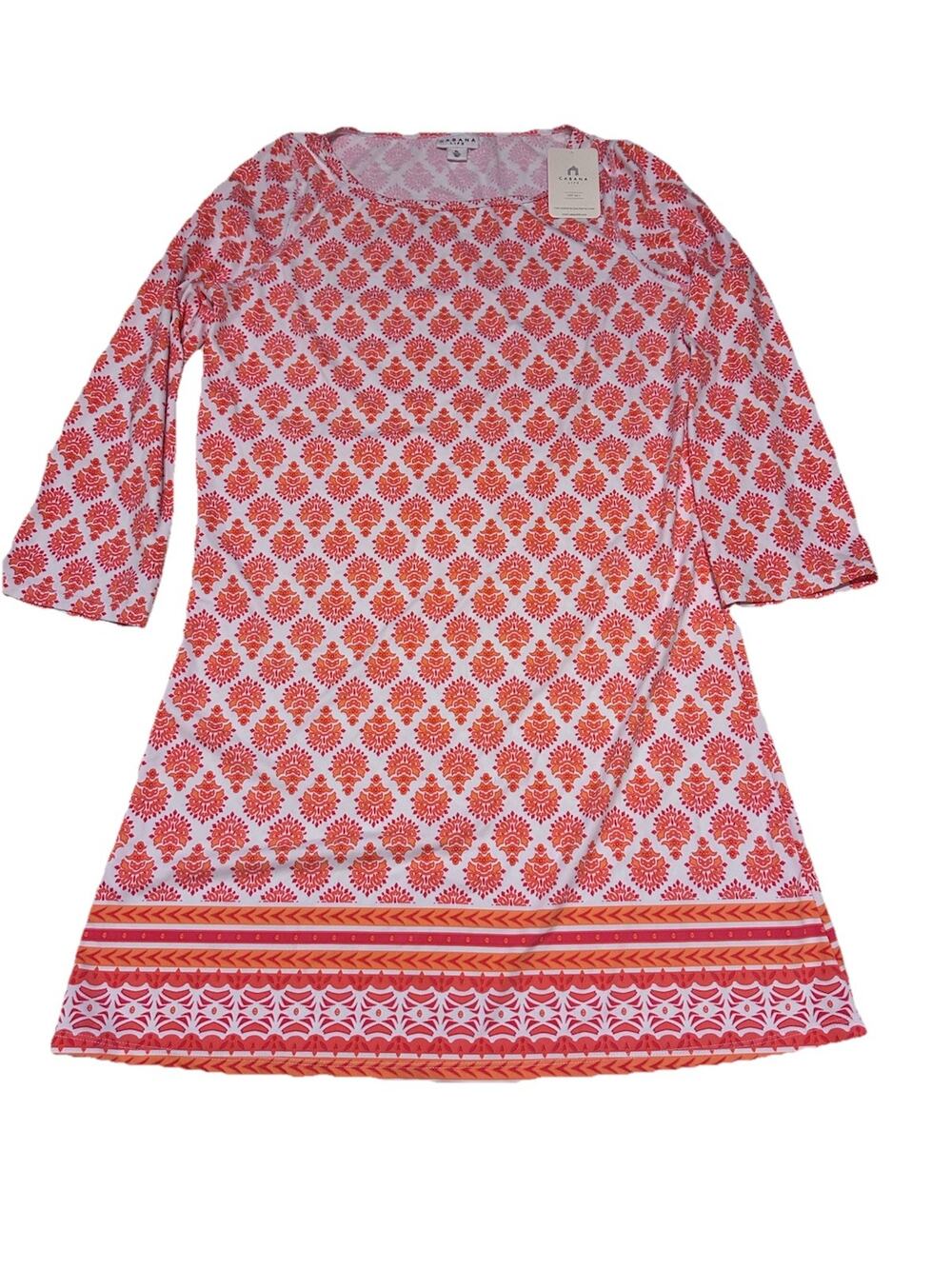 Cabana Life XL Shift Dress Cover Up Dress UPF50 Damask Swim 3/4 Sleeve Beach